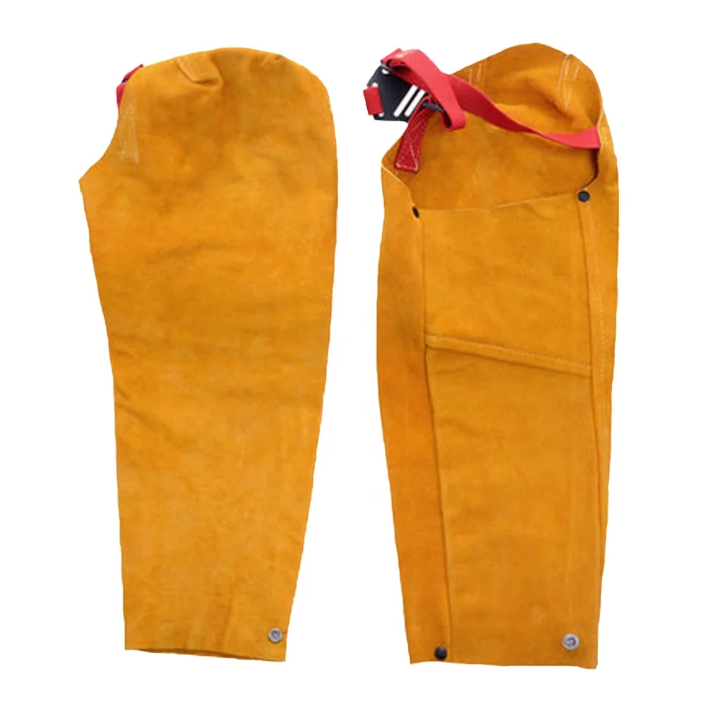 Yellow Long Sleeves Custom Sizes Safety Leather Hand Sleeves Heat And Cut Resistant Leather Welding Sleeves