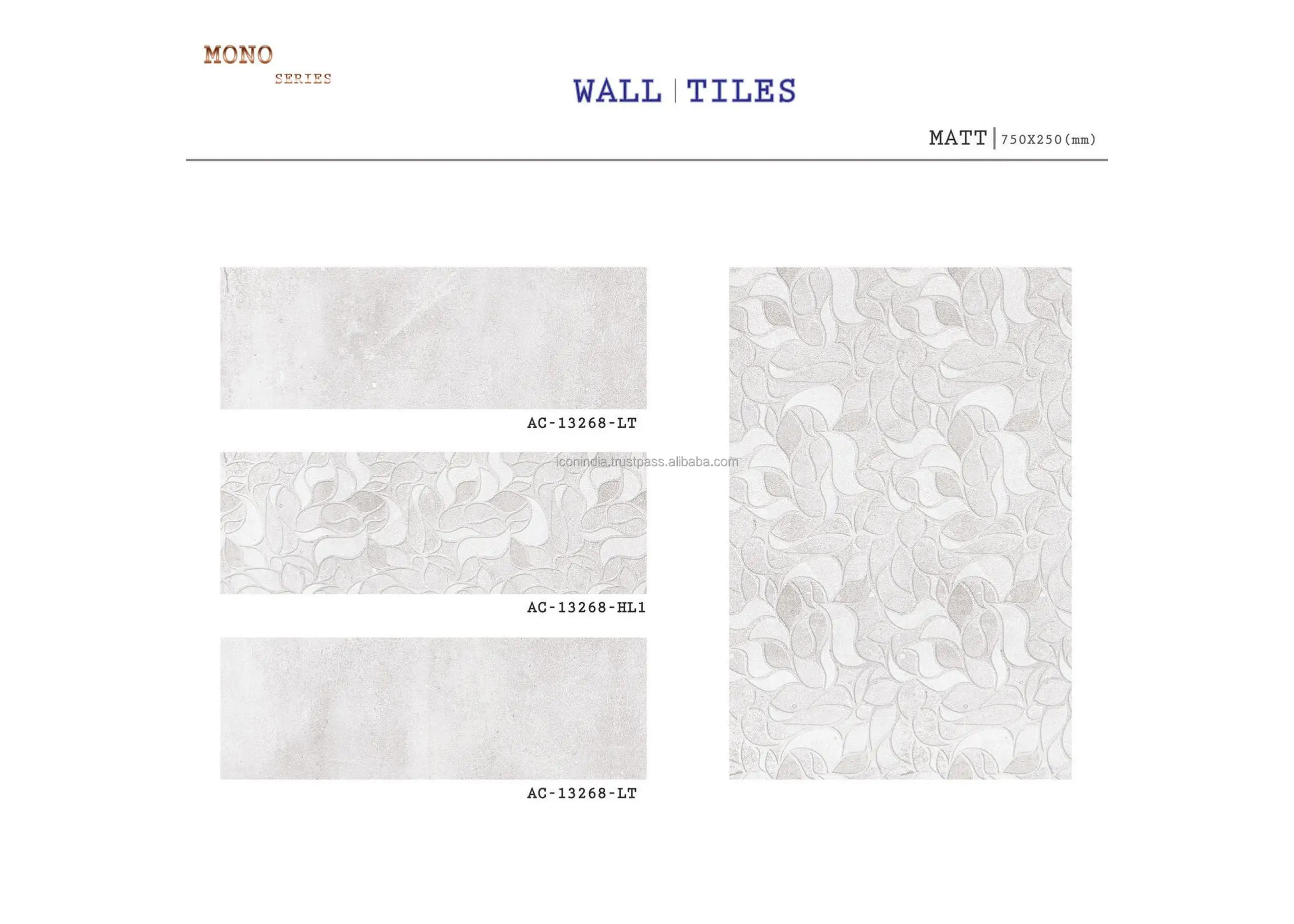 Glazed Vitrified Ceramic Tiles Having Matte Finish In Size Of 250x750mm In Monotone Series