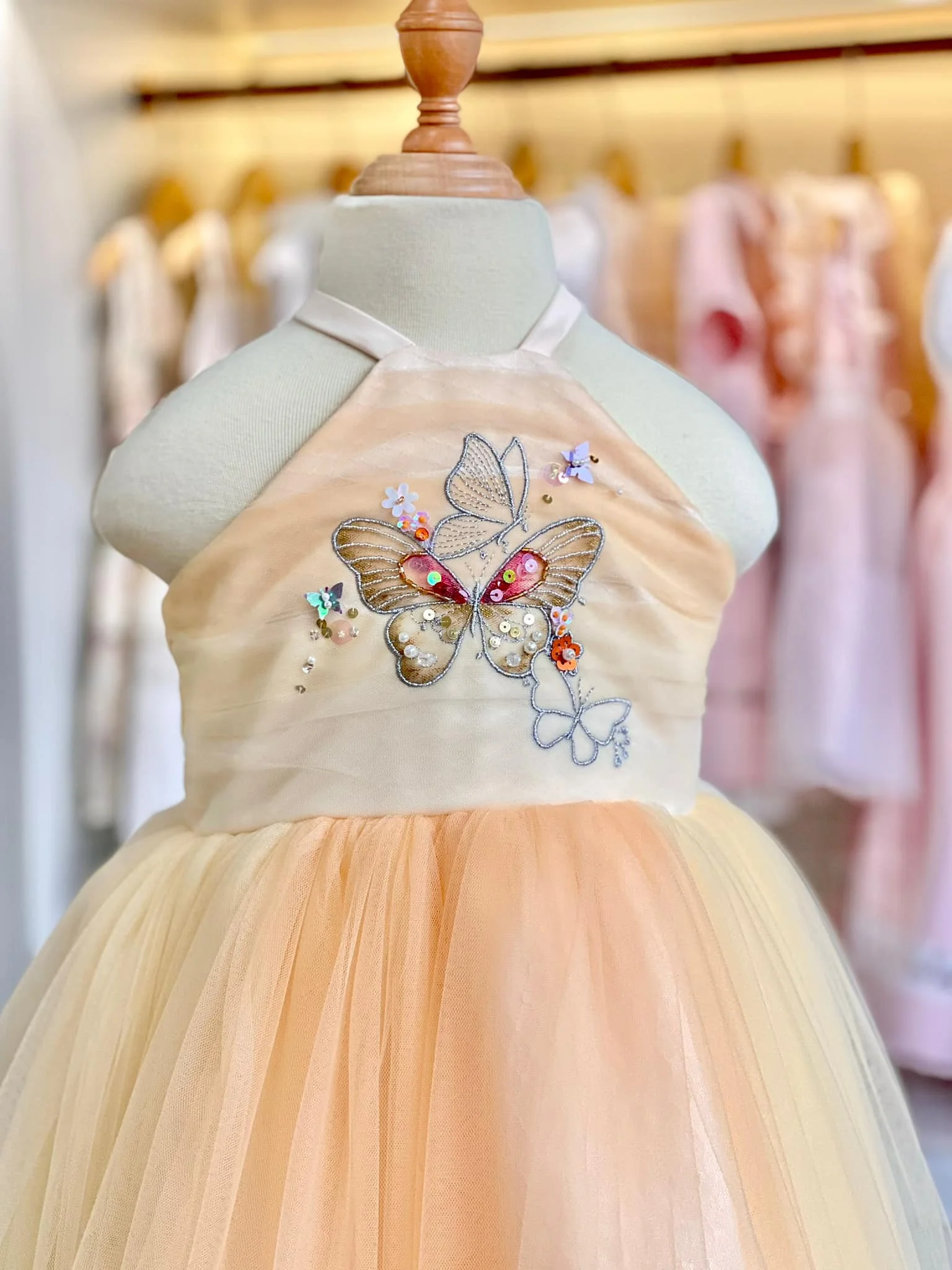 Boutique Sleeveless Assort Color Hand Beading Butterfly Embroidery Orange Wholesale Baby Girl Fairy Style Occasion Dress-Aurora