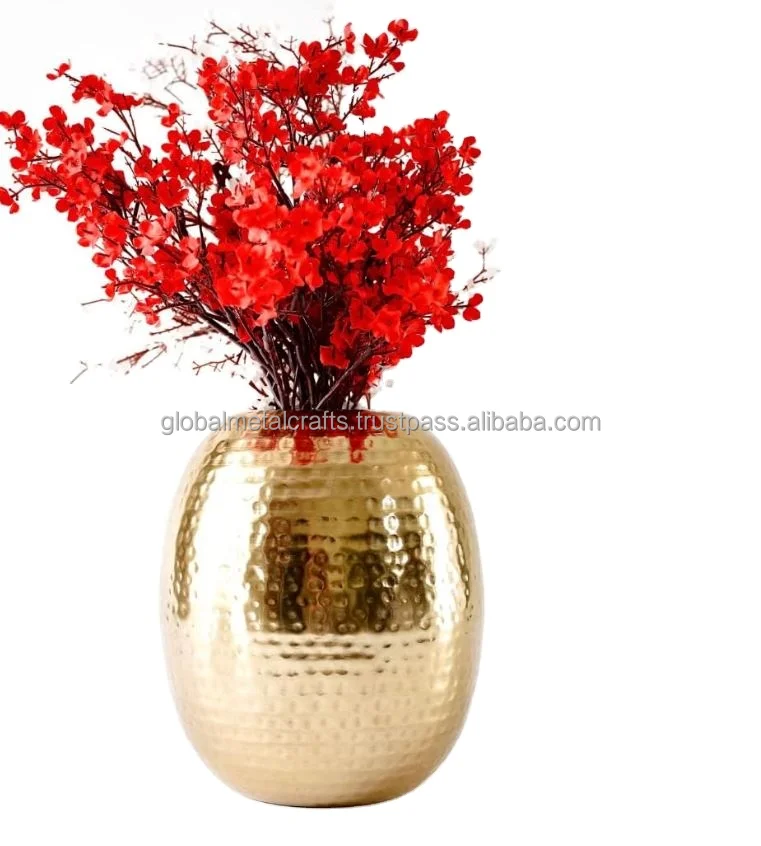 Modern Golden Hammered Oval Shape Vase, metal vase  for  Indoor Living Room Balcony, Best Gift for Birthday Anniversary Festival