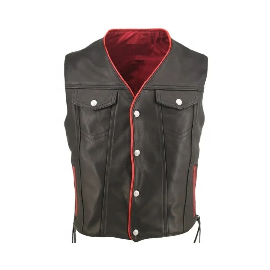 Smart White Stitch Leather Vest made in 100% Leather Motorcycle Riding Waterproof Biker Waistcoat