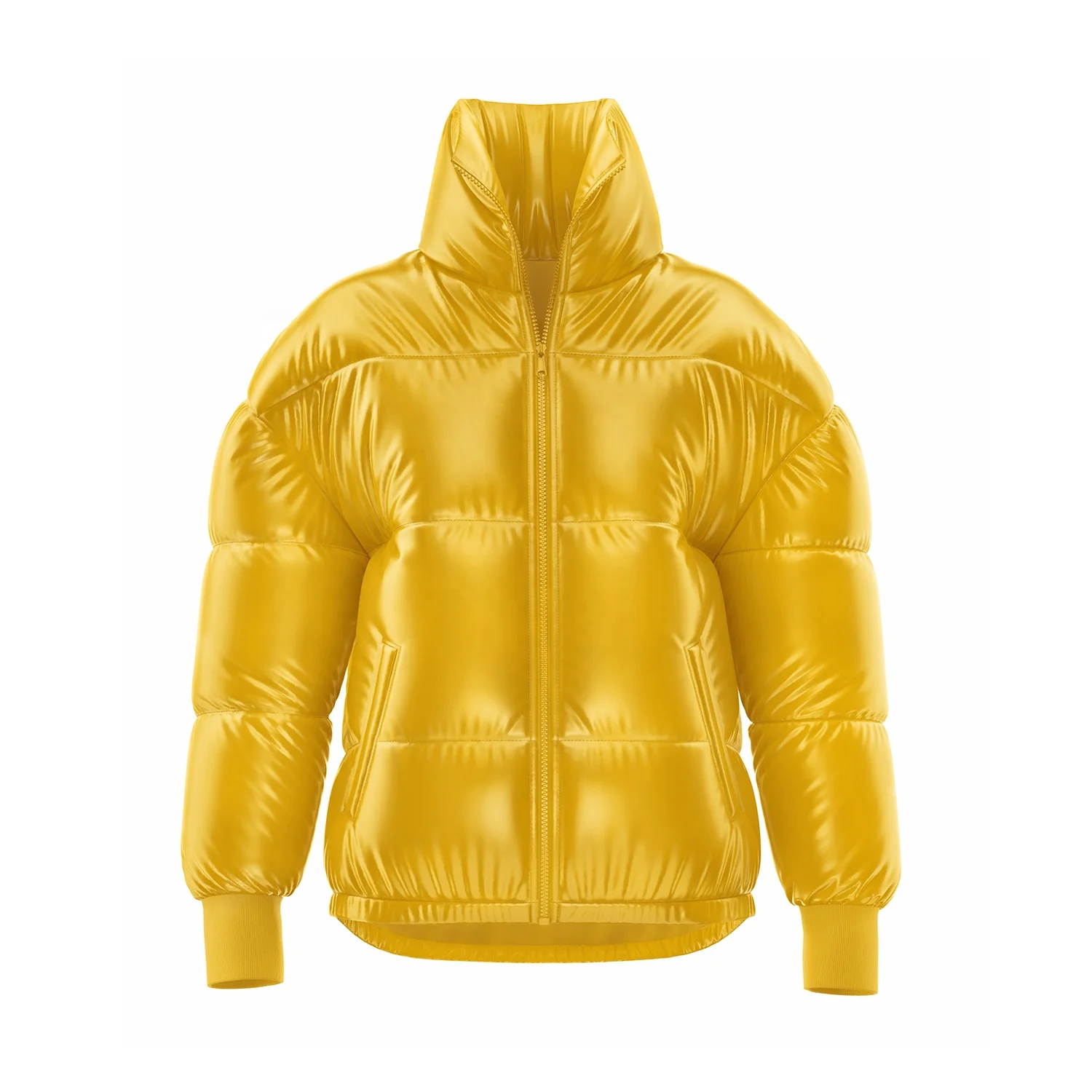 Best Quality Unisex Waterproof Winter Puffer Jacket Fashionable Yellow Padded Polyester Coat with Zipper Closure for Snow