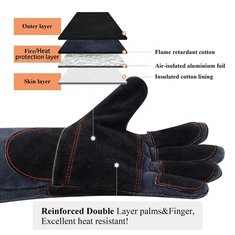 Cowhide Split Hand Protection Puncture Proof Forge Heat Resistant Safety Animal Handling Working Leather Gloves