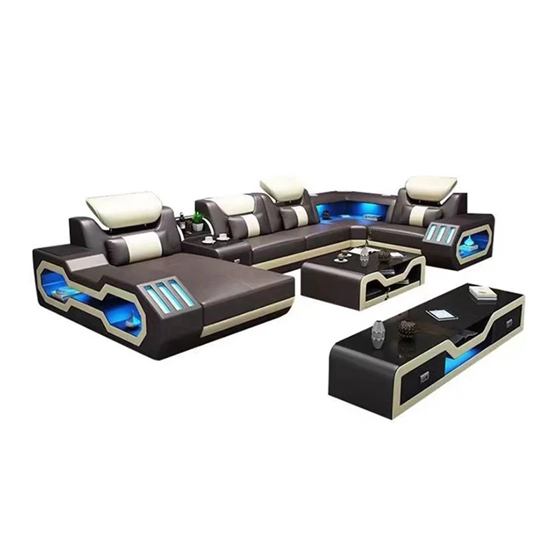 Living Room Leather Sofas for Home Luxury Royal Sofa set 5 Seater Couch Living Room Lounge LED Sectional Sofas