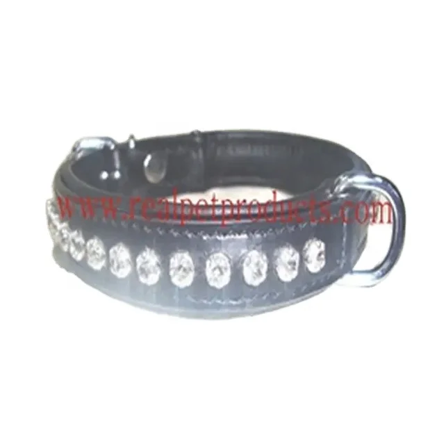New Exclusive Genuine Indian Leather Dog Collar with Crystal Stones for Sale