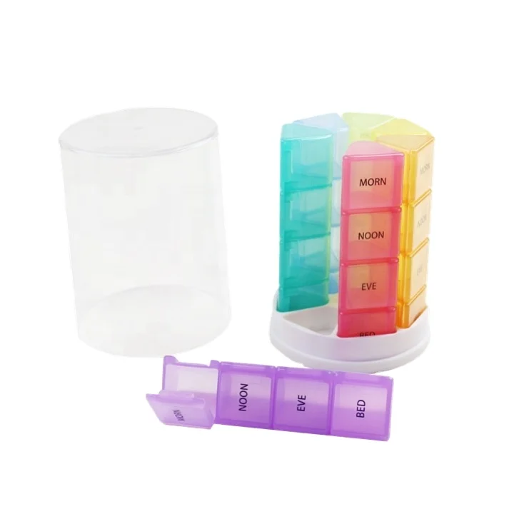 Detachable Round Weekly 7 Day Pill Box With Counter Tray