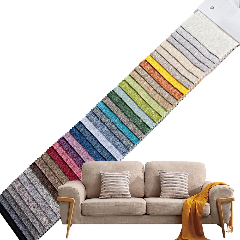 Manufacturer Wholesale LOW MOQ 1 Roll 100%Polyester Plain Fabric Upholstery Imitation Linen Looks Sofa Fabric For Home Textile