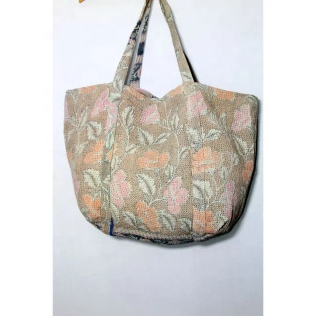 Vintage Hand Stitched Indian 100% Cotton Wholesale Tote Bag Kantha Handle Side Sling Bag For Office Bohemian Bag