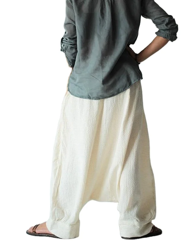 Wholesale Latest design fashion casual Hippie long pants harem elastic funky pant mustard