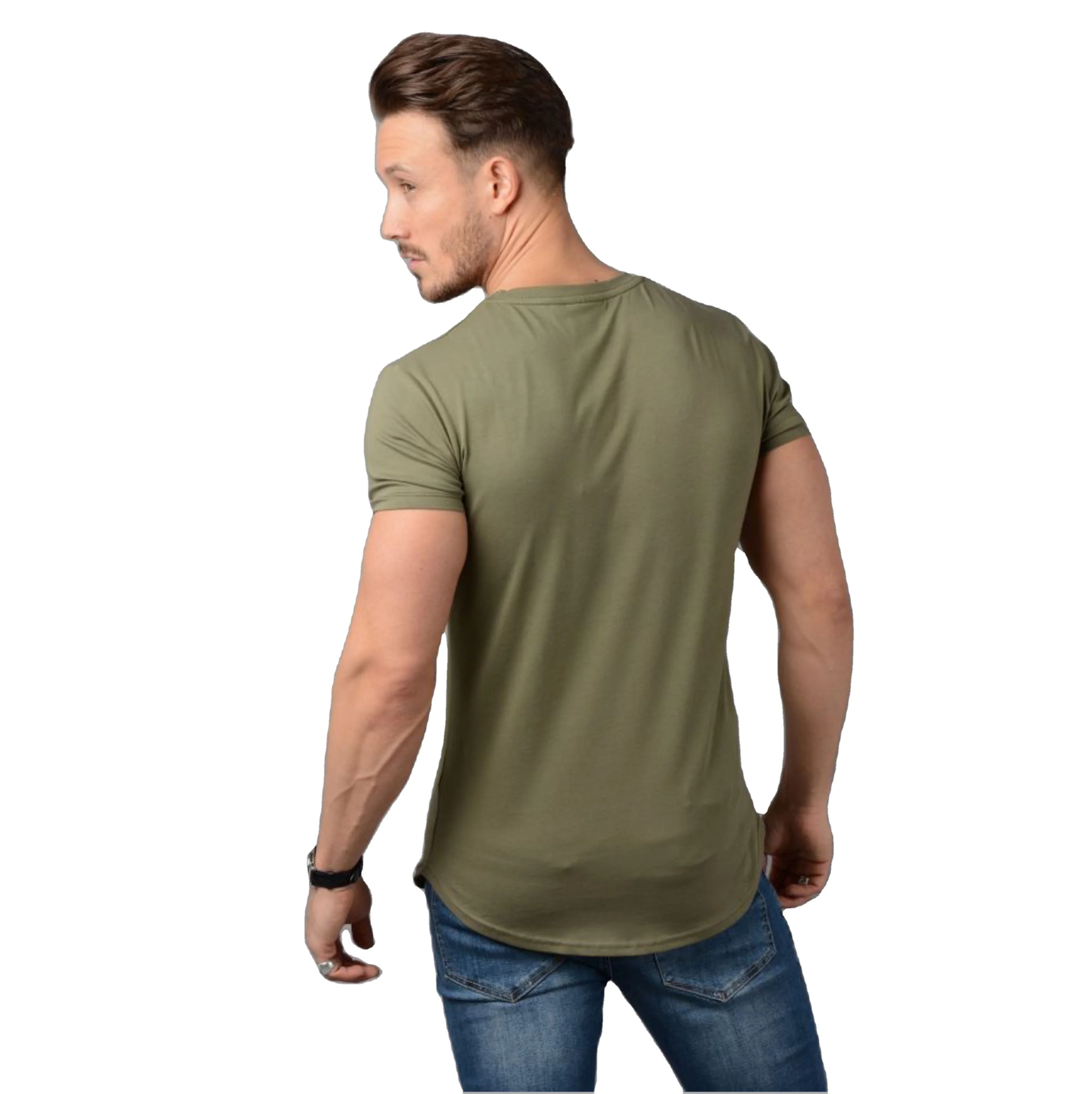 Camiseta 2022 New 95% Cotton 5% Elastane  Mens Slim Fit Longline Tee Shirt Longer Drop  Curved Hem Muscle Slim Fitted Gym Tshirt