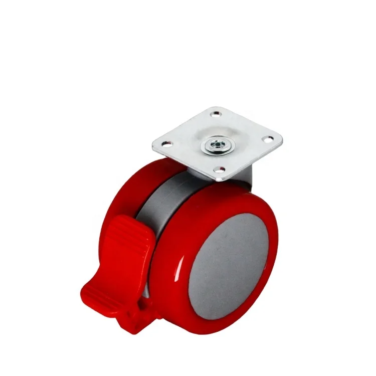 Furniture Chair thread stem  twin wheel PU caster with brake