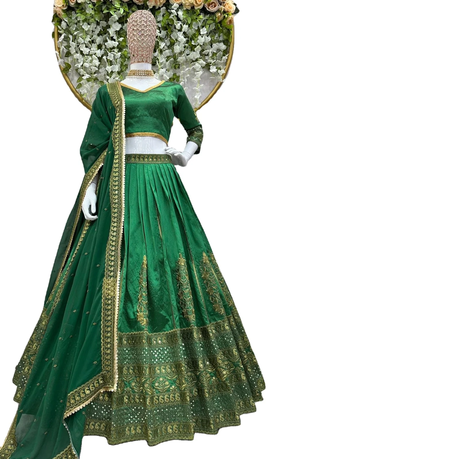 Зеленая одежда Lehenga choli для женщин индийская Дизайнерская ваты функциональная вечеринок chaniya готовая к ношению lengha