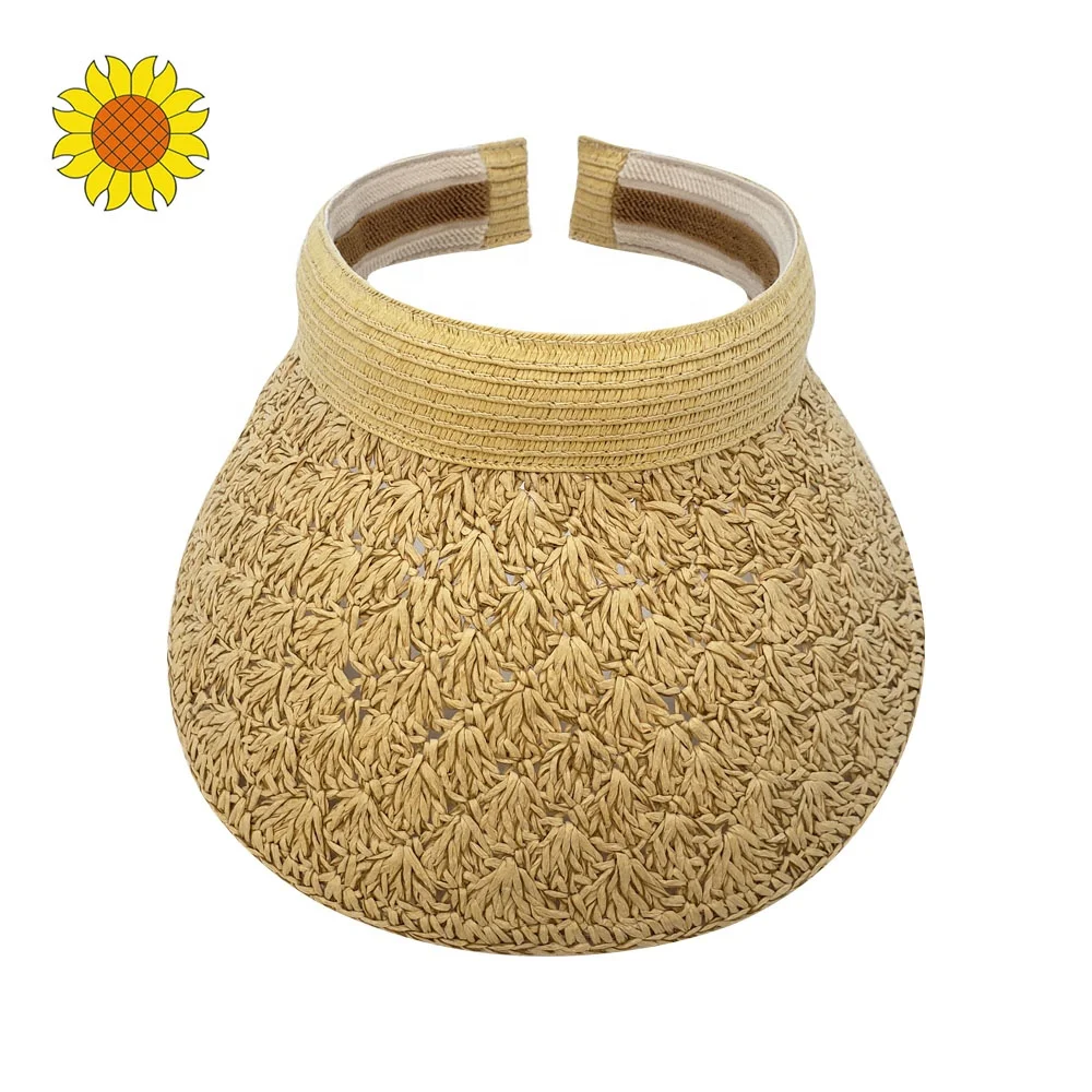 Красивый бумажный ручной крючком Женский солнцезащитный козырек шляпа из натурального волокна пляжный