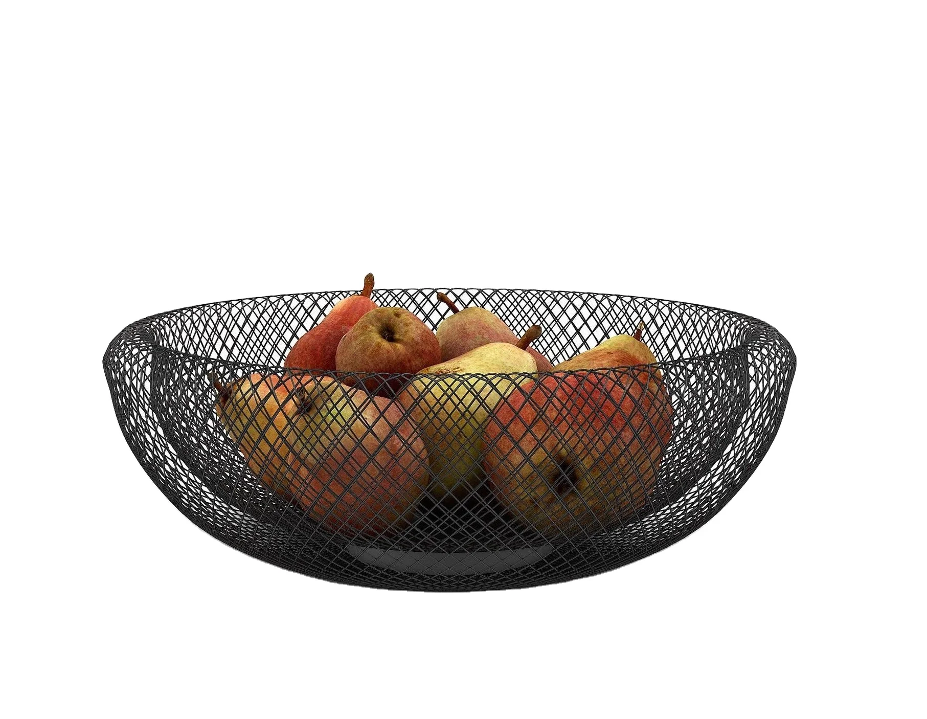 Wire Metal Mesh Black Double Wall Handcrafted Wire Metal Round Basket Set  Decorative Vegetable and Fruit Baskets
