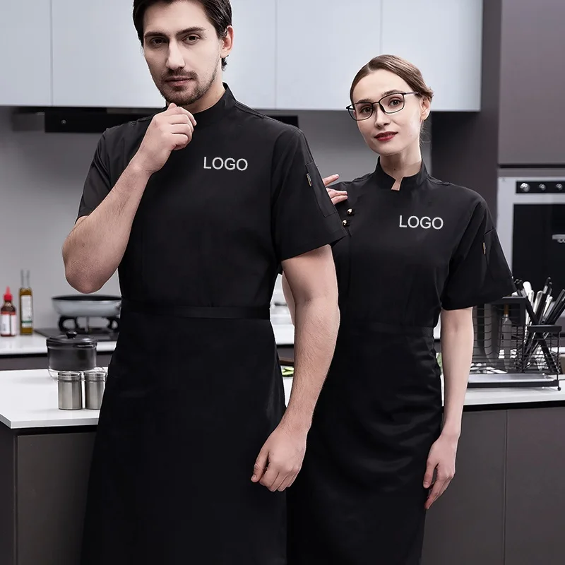 Modern Work Clothes For Women Washable Chef Coat Unisex Short Sleeve Customized Printing Catering Hotel Uniform Reception