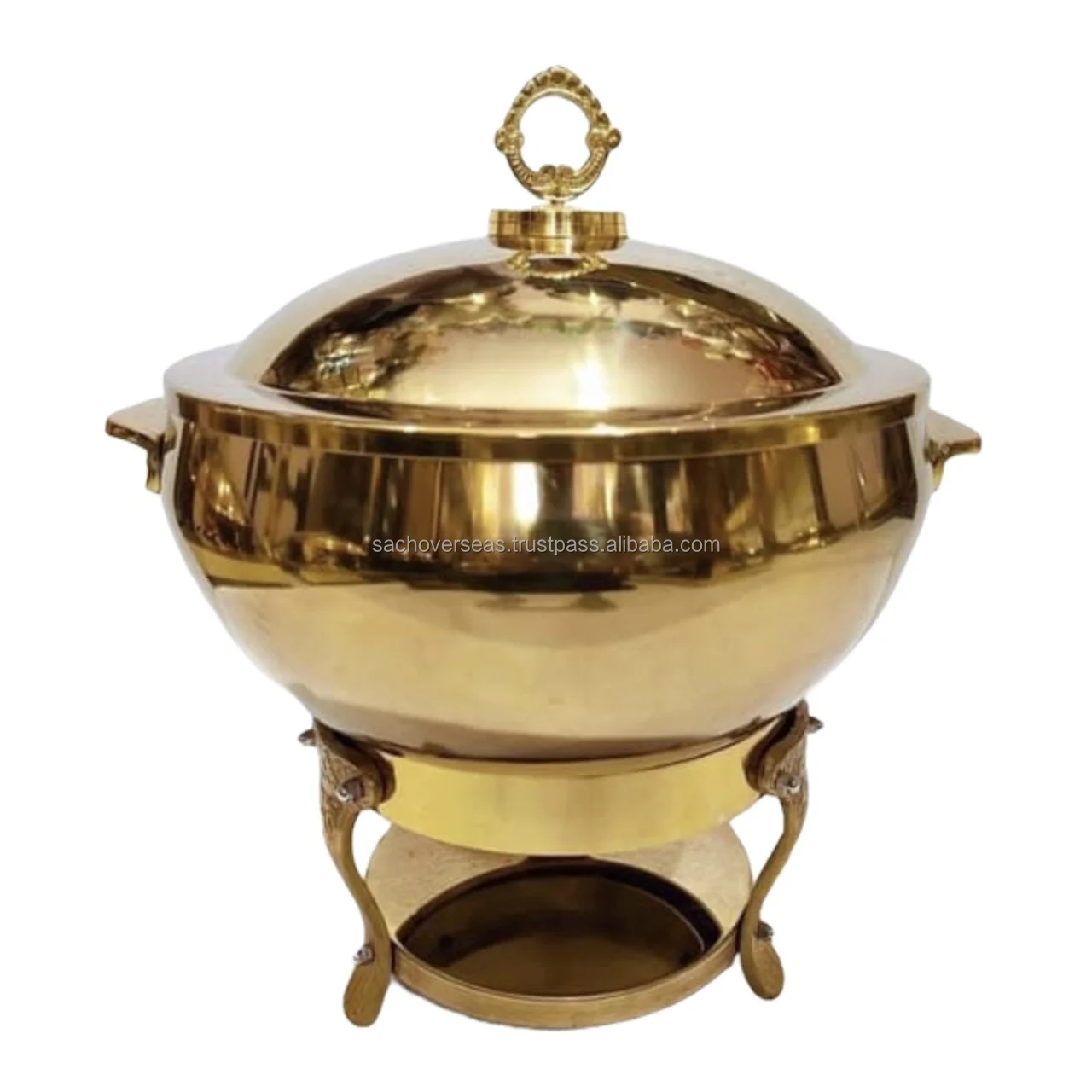 Luxurious Gold Round Mirror Finish Hammered Brass Metal Chafing Dish 6 Litre For Restaurants and Cafeteria Buffetware