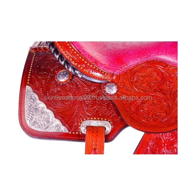 Highest Quality Horse Saddle for Comfortable Seat Filigree Pink Western Horse Barrel Racing Saddle Tack