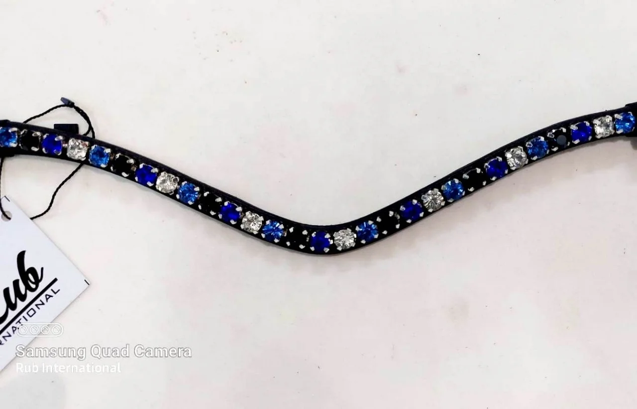 Brow Band Supper Blue Black White Designer and Guanine Leather Based Designer Brow band Black and Brown Leather