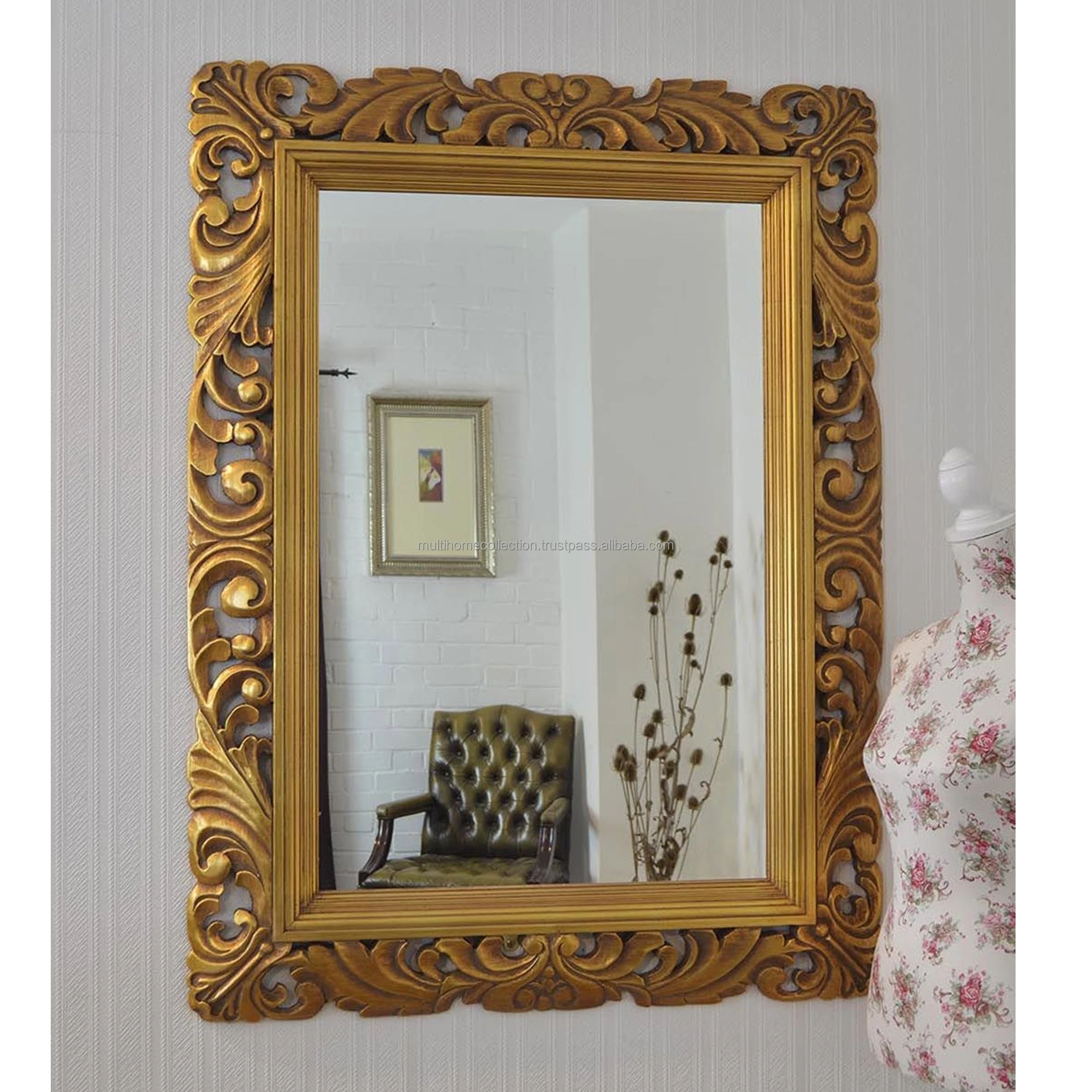 Large Frame Design Metal Wall Mirror Indoor Home Decor Living Room Wall Decor Painted Finishing Design Wall Mirror