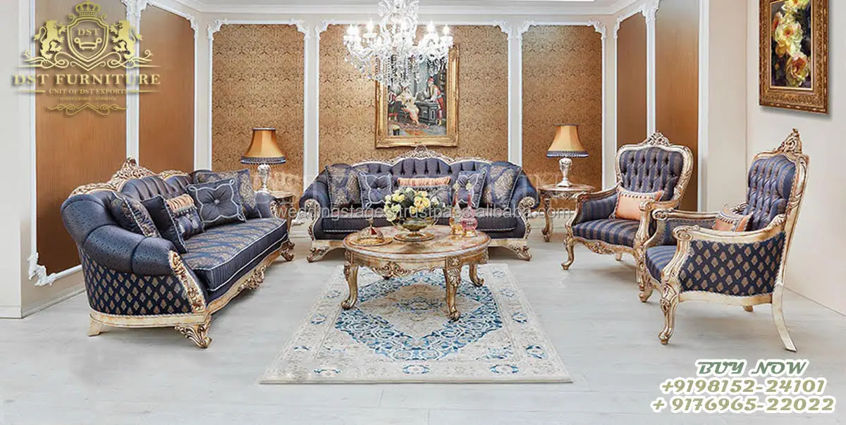 Boat Style Hand Carved Sofa Set For Home Buy Teak Wood 7 Seater Sofa Set Designer Gold Polish Living Room Furniture