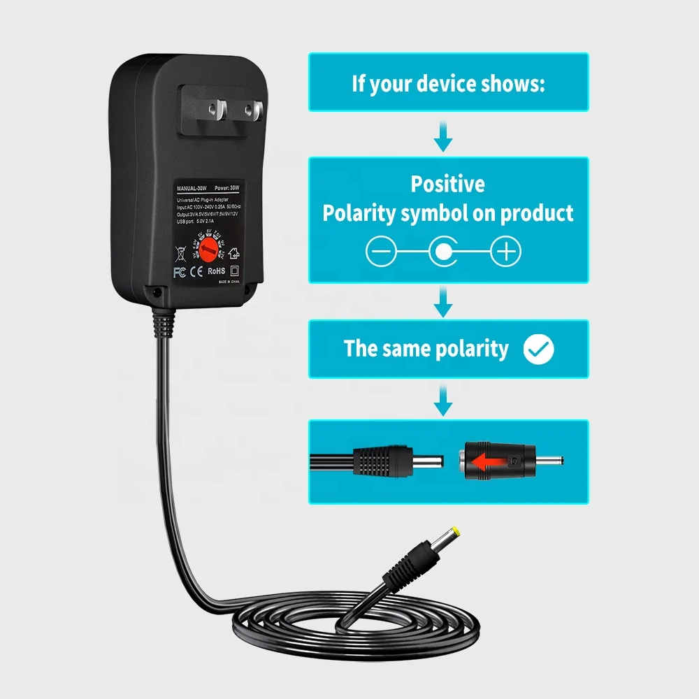 12W 30W 36W 41W Universal Power Supply AC to DC 3V 4.5V 5V 6V 7.5V 12V 1A 2A 3A Switching Power Supply with 10 DC Connectors