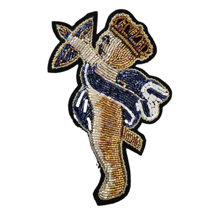 12cm Long Attractive Look Hand Embroidered Cut Dana Tube Beads Sew On Patch Cupid with Bow Side Profile Patches