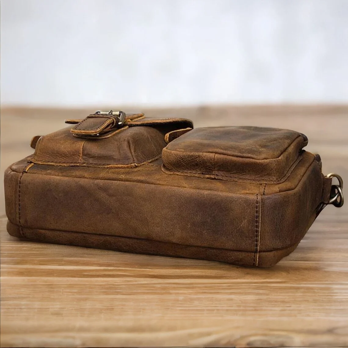 Crazy Horse Leather Laptop Bag Shoulder Laptop Briefcase For Men Handcrafted By Adimani, MacBook Office Executive Bag
