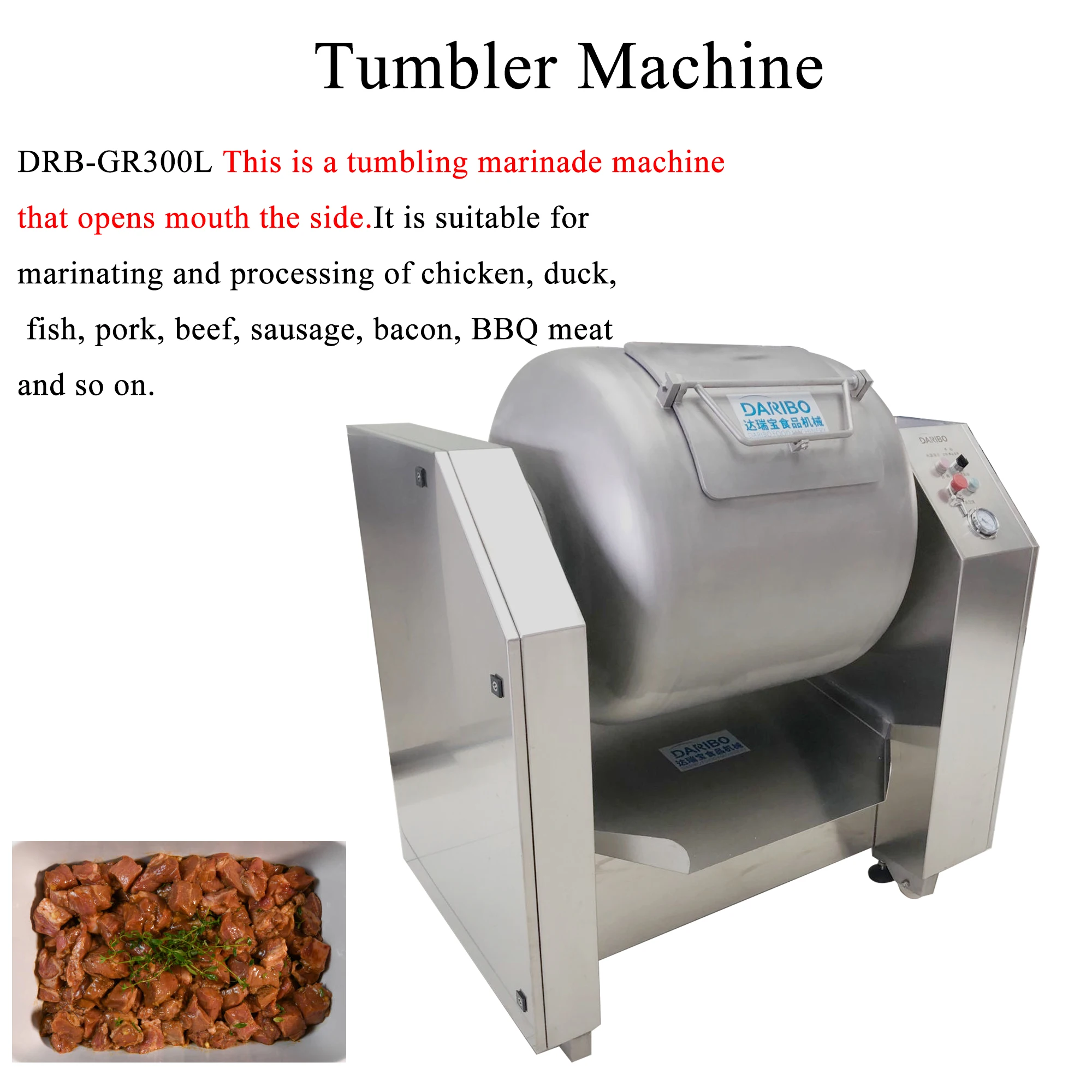 Automatic Commercial 300L Capacity Chicken Meat Vacuum Tumbler Machine Easy to Clean