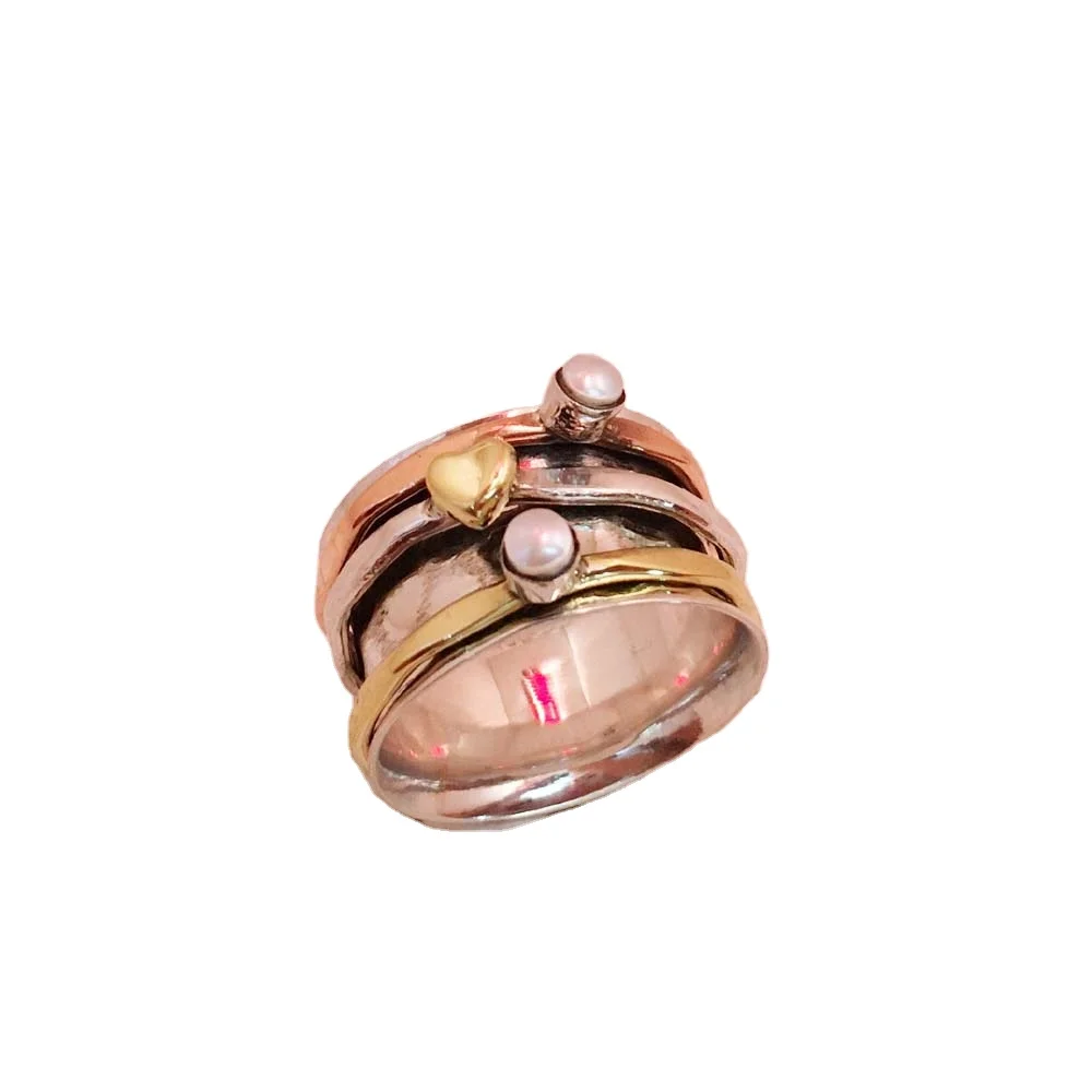 925 Sterling Silver Jewelry Rings Attractive Pearl Gemstone Triple Tone 925 Sterling Silver Spinner Rings Jewelry Manufacturer