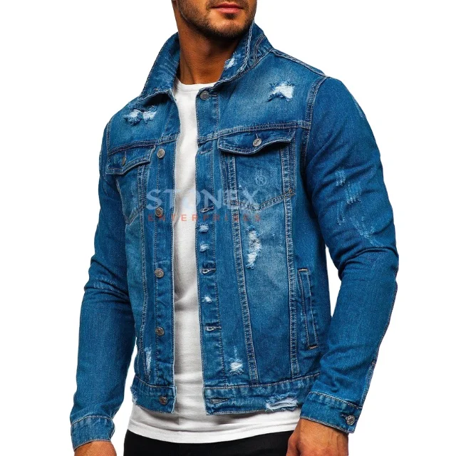 Wholesale New Custom Style Denim Jacket For Men Biker Jean Jacket For Men Top Quality Supplier