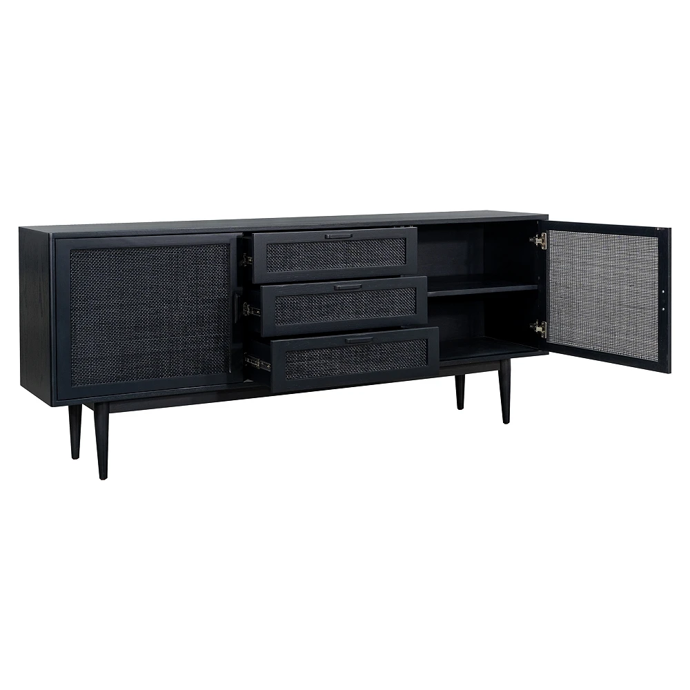 Black Chest Rattan side Storage Cabinet with 2 doors Living Room Wood Furniture Latest Design Modern From Vietnam