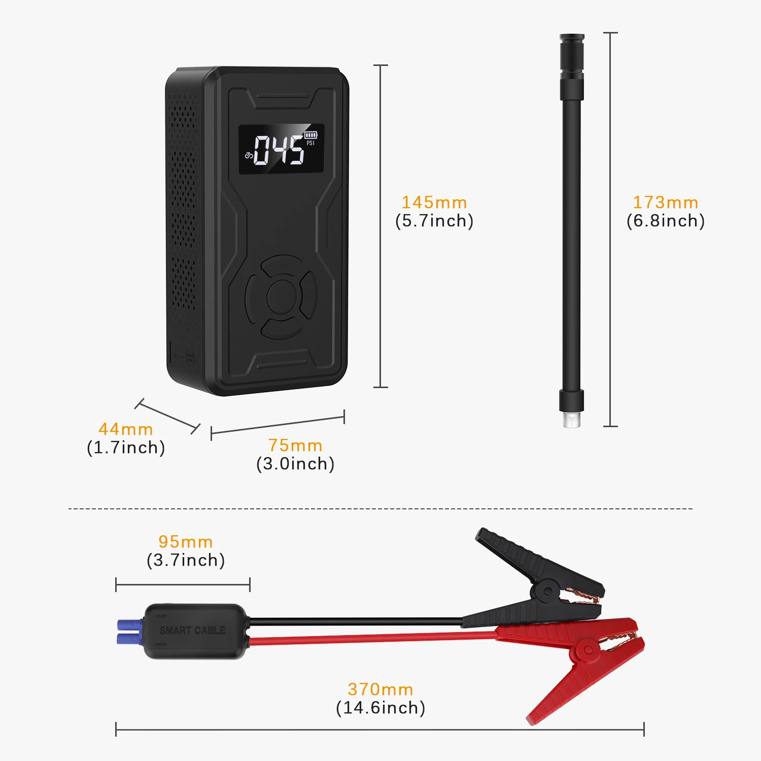 14.8V 600A car jump starter with air compressor 6 in 1 multi-function portable high power jump starter