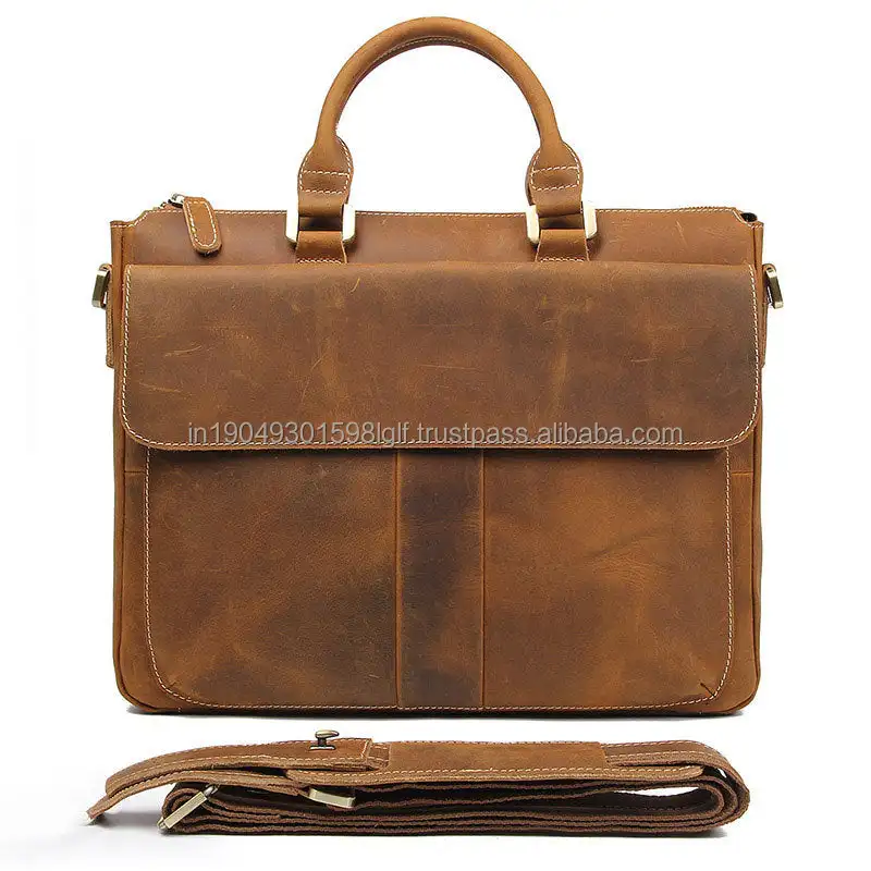 Crazy Horse Leather Messenger 14.inch Laptop Bag Custom Logo Laptop Bags For Men Wholesale Office Bag Leather Briefcase