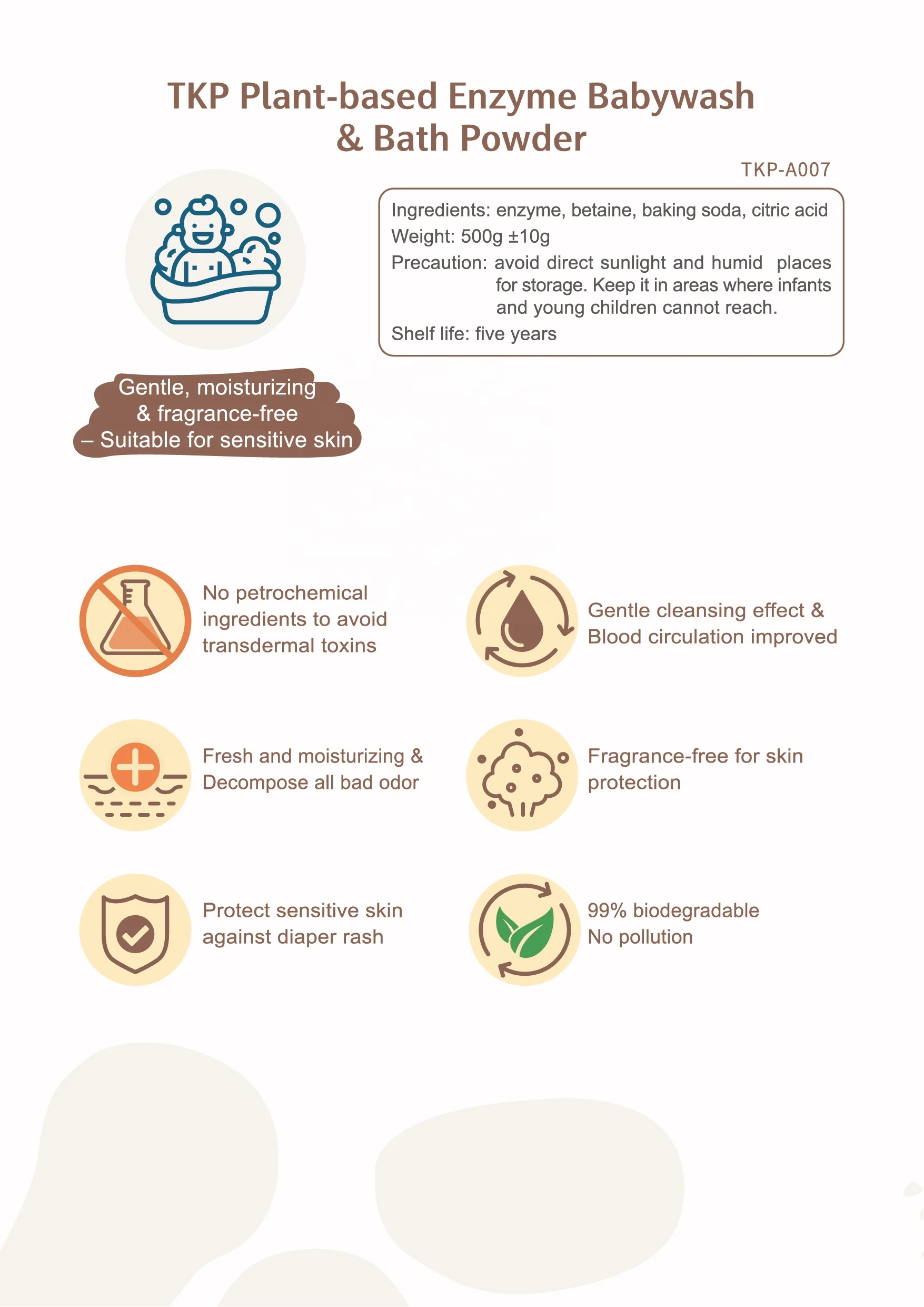 TKP Plant-based Enzyme Babywash & Bath Powder for skin protection 100G