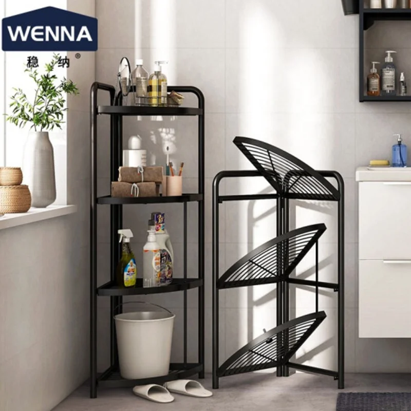 3 4 5 Layer Rotating Utility Trolley Cart Foldable Kitchen Storage Rack Organizer With Wheels