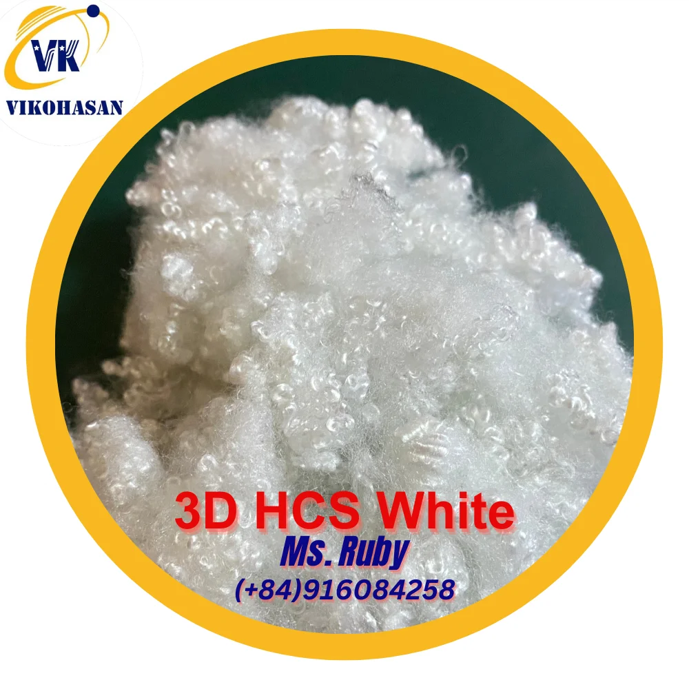 Recycled Bottles 3D HCS White Hollow Conjugated Siliconized Polyester Staple Fibre VikoHasan Manufacturer for Toys stuffing