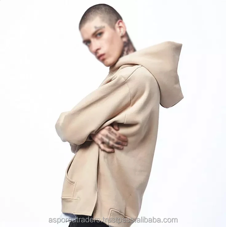 Men Heavyweight Oversize Plain Hoodies Custom Logo Streetwear Cotton Drop Shoulder Pullover Street Style Hoodies