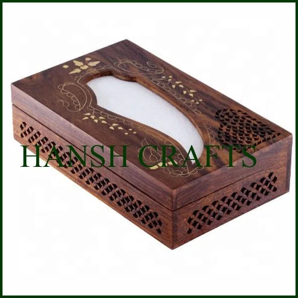 Handmade Wooden Tissue Box Napkin Holder Cover with Brass Inlay and Velvet Interior/brass inlay tissue box
