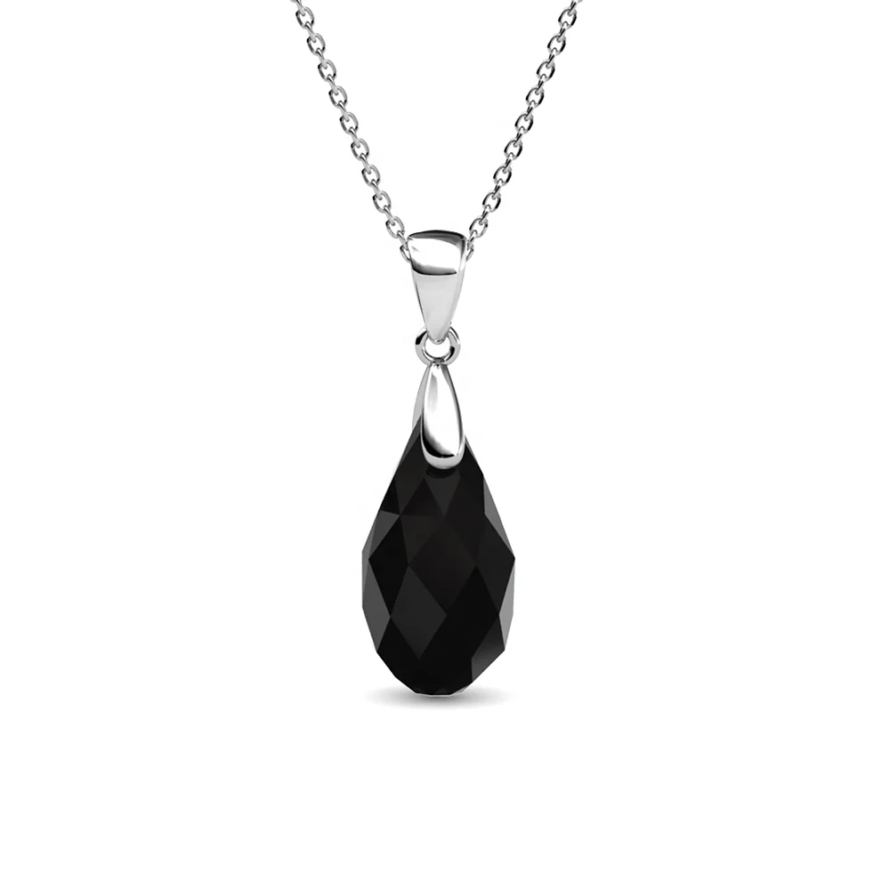 Sterling Silver  925 Black Austrian Crystal Beautiful Waterdrop Stone Pendant Necklace For Women Ladies Destiny Jewellery