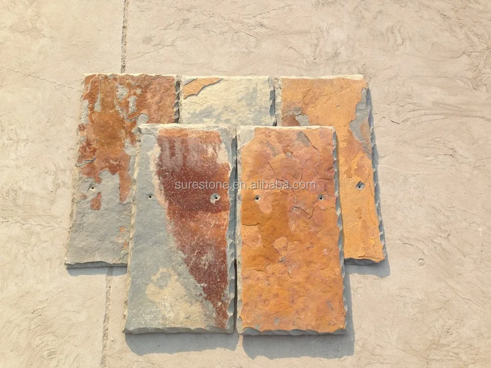 Chinese rectangular natural multicolor slate roof covering stone roofing tiles