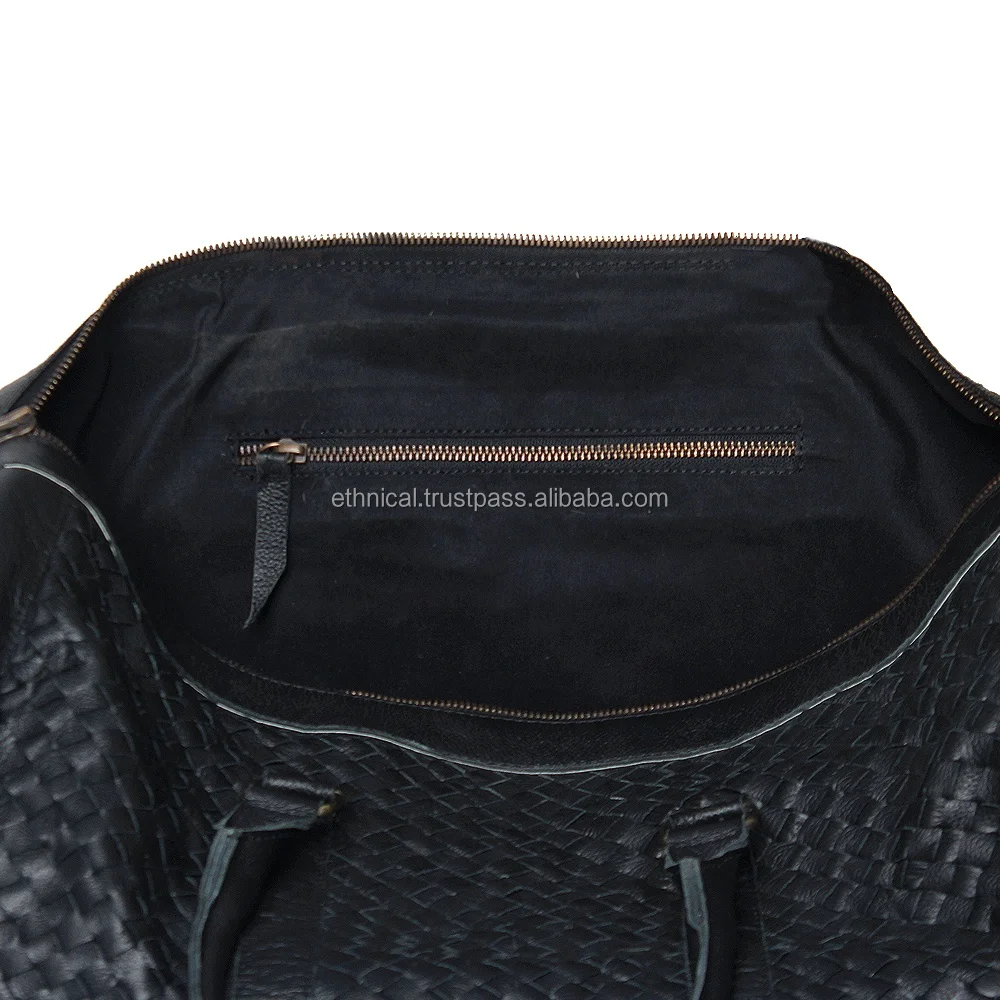 Luxury Designer Hand Weave Cow Leather Travel Duffle Weekender Bag Ladies Fashion Handbags