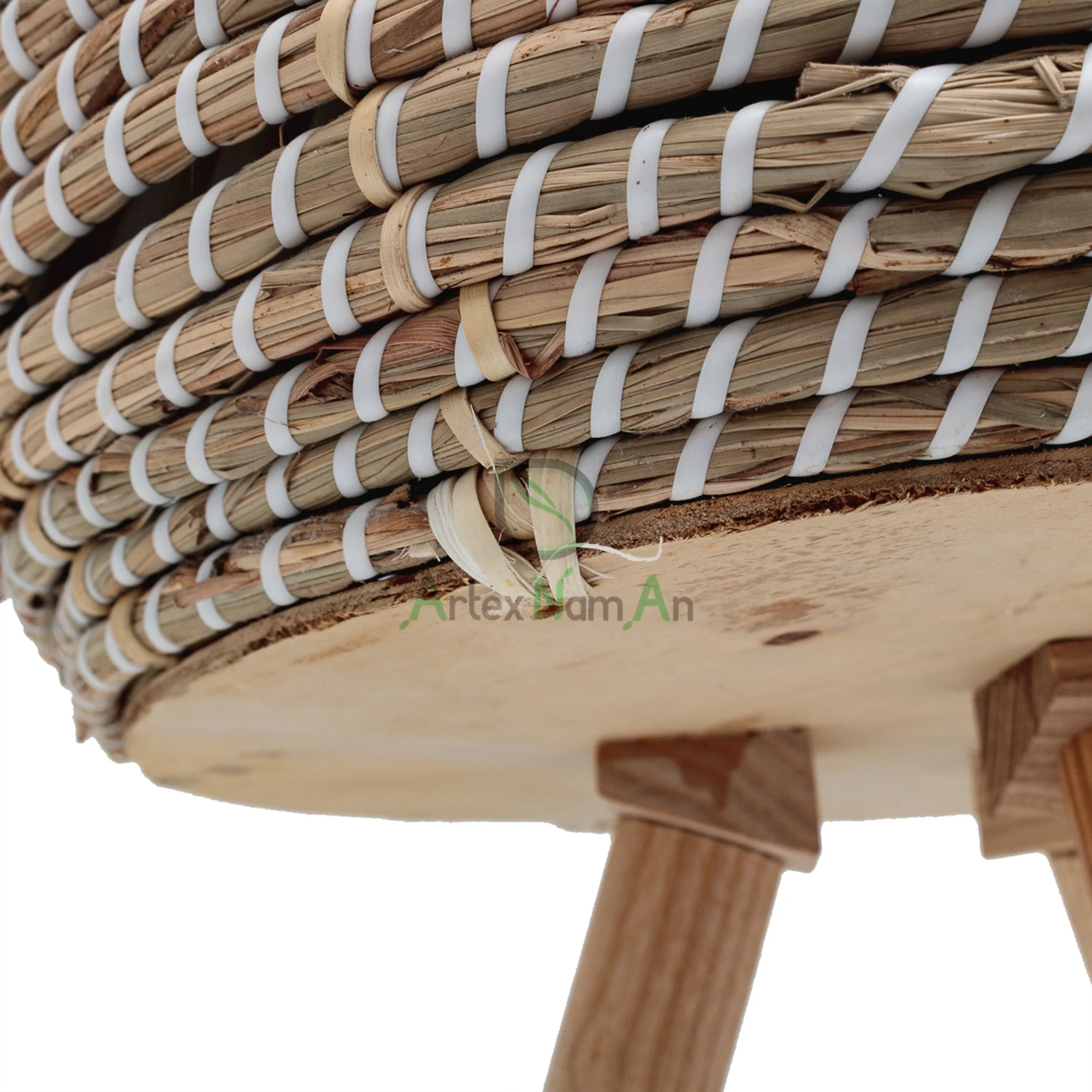 Scandinavian decor seagrass planter with wood plant holder also tall wicker flower pot stand indoor