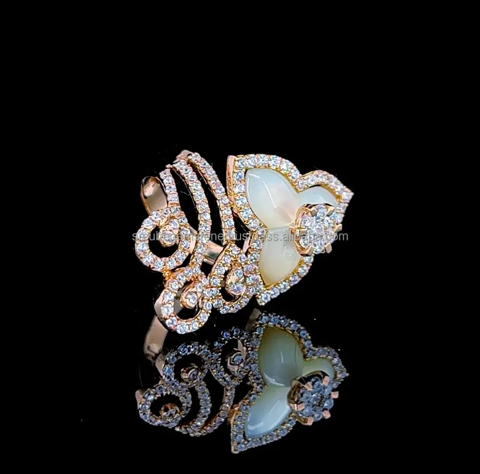 Luxury Diamond Gold Plated 925 Silver Indian Jewelry Hip Hop Floral Shape Ring Adjustable Ring For Women