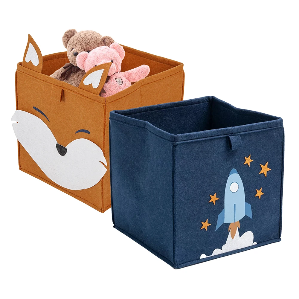 Upin Custom Logo Cartoon Foldability rocket Large Cloth Kids Toy Chest felt Storage basket