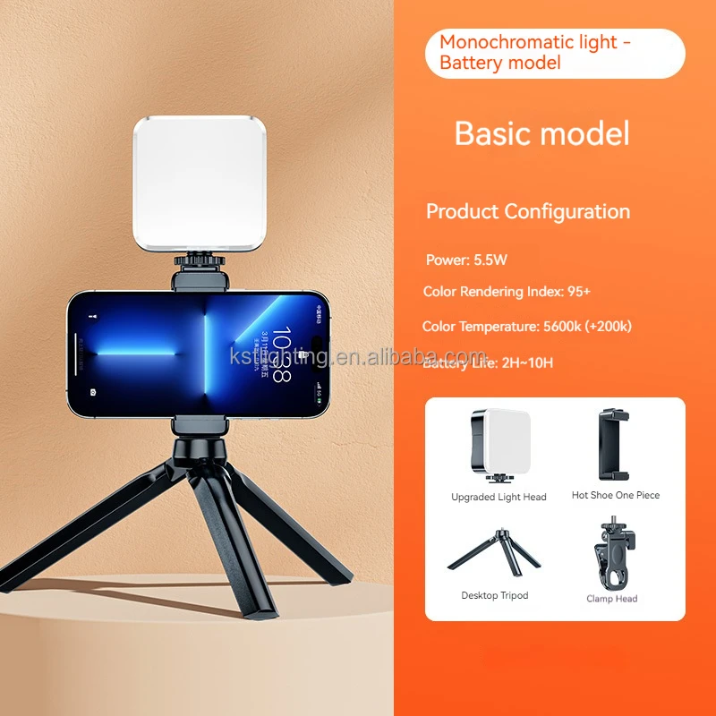 Square ring light basic hot shoe clip desktop tripod clamp head Mini Portable battery LED selfie live Mobile pocket Fill Light