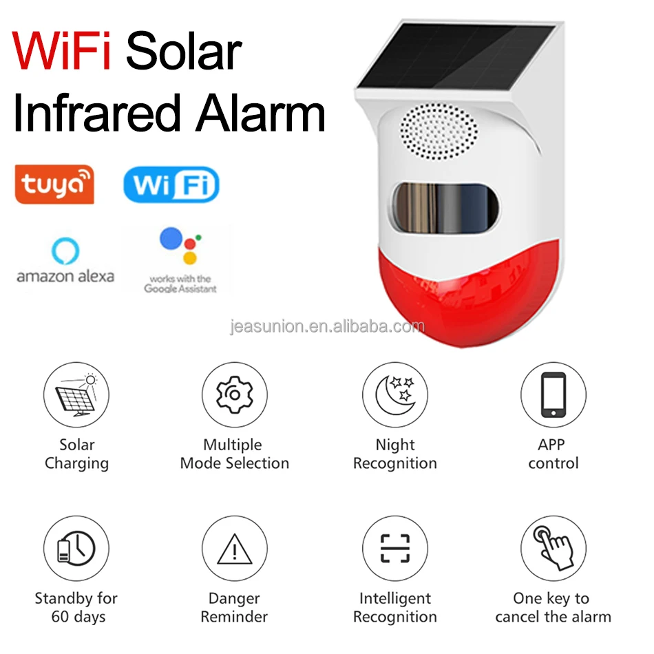 Tuya Smart WiFi Solar Powered Wireless Infrared Motion Sensor Detector Strobe Siren 120dB Alarm Outdoor Waterproof PIR Sensor
