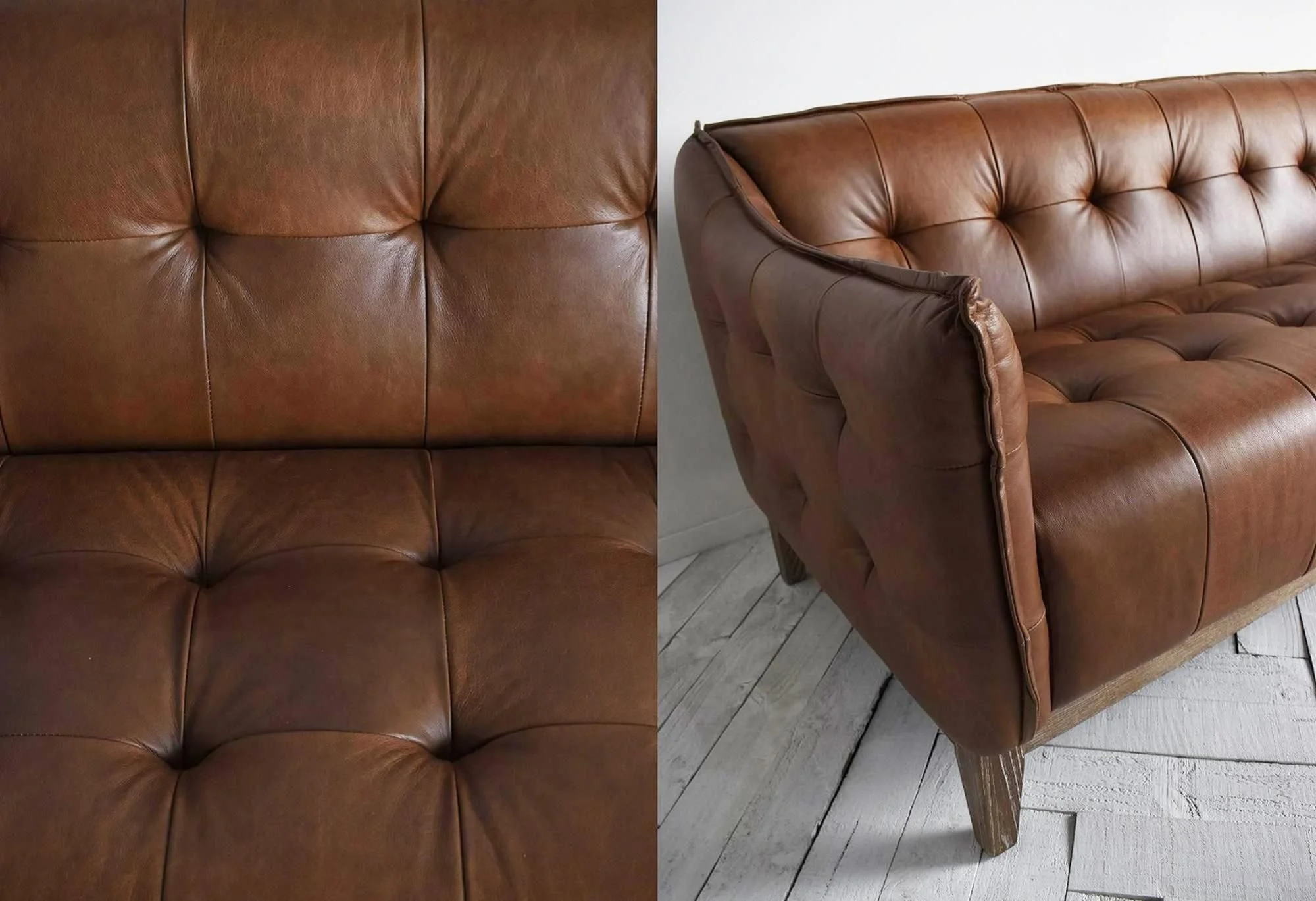 2022 NEW LATEST MODERN DESIGN PURE LEATHER AND WOOD CHESTERFIELD-LIKE STATIONARY SOFA WITH BUTTON TUFTING