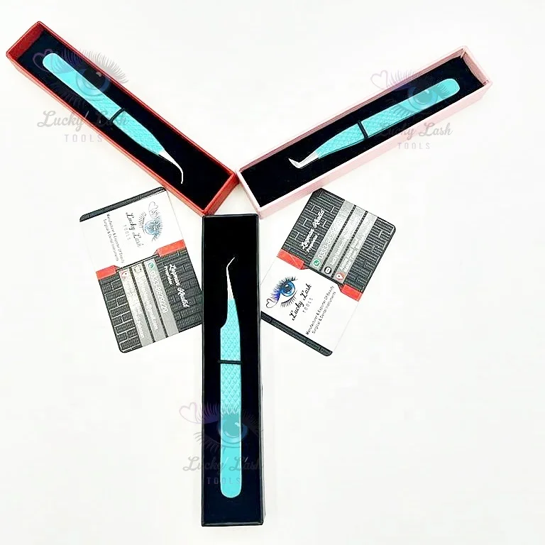 DT-75 degree short boot and curved eyelash extension tweezers light blue tweezers for eyelash extension false eyelashes & tools