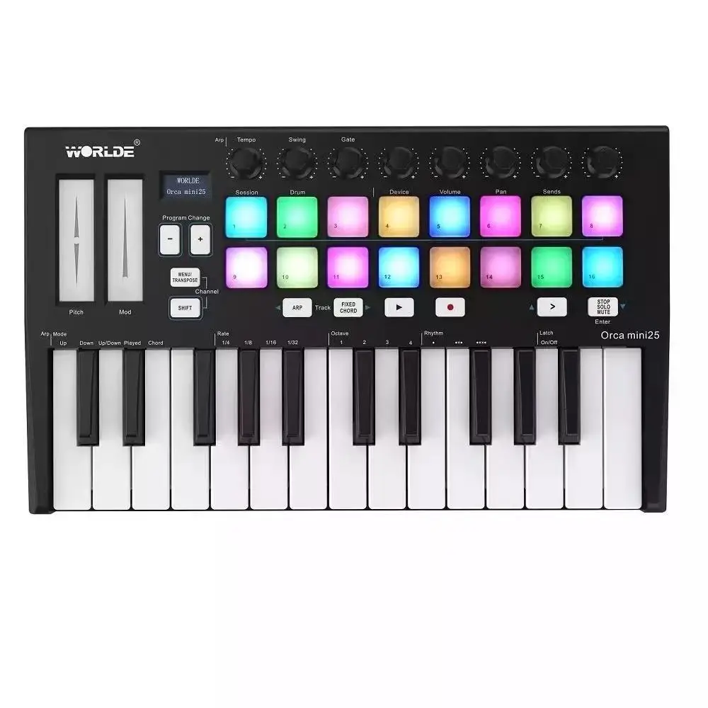 Worlde Mini Piano 25 Key Drum Pad Studio Midi Keyboard Controller
