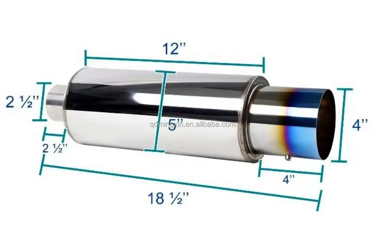 Custom Universal Stainless Steel Straight Exhaust Muffler tip big drum exhaust muffler Hks